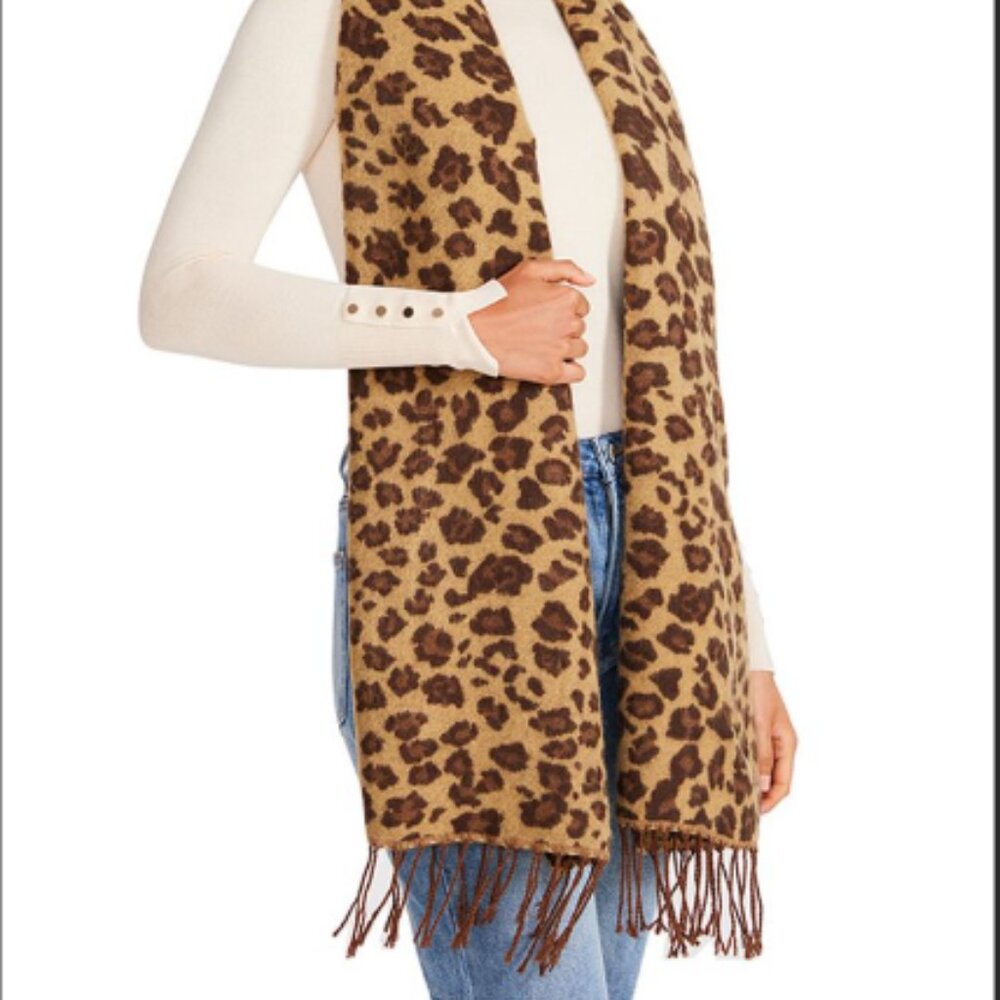 Steve Madden Women's Tricolor Leopard Print Scarf with Fringe Detail - NWT